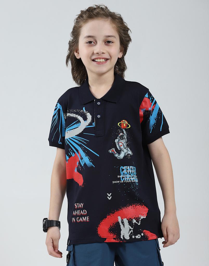 Monte Carlo Boys Printed Collar Neck Tshirt