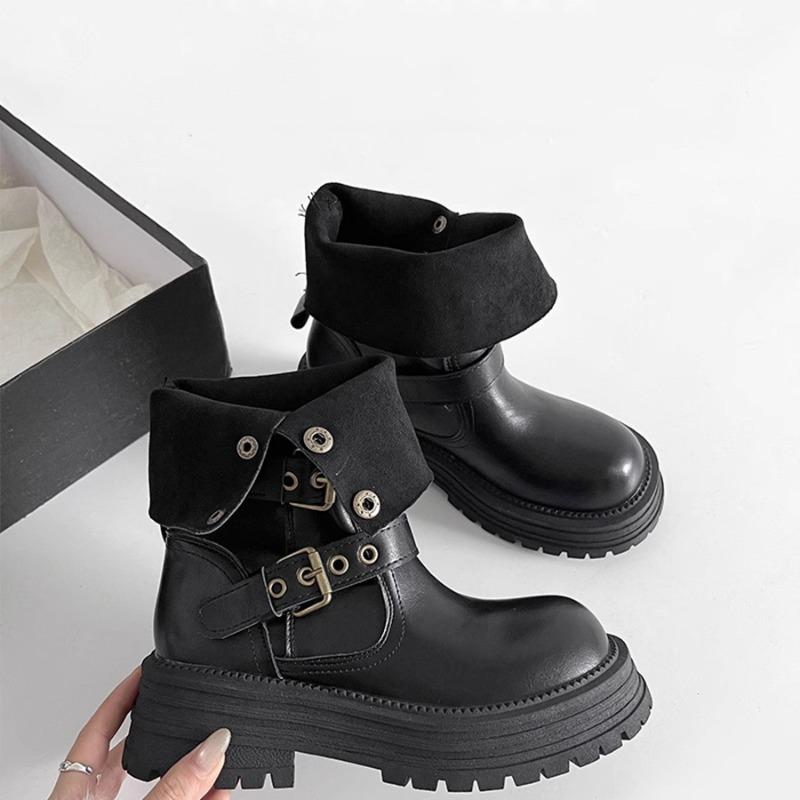 Cowhide boots children's western cowboy Martin boots thick heel thin autumn and winter thick sole heightening versatile medium tube short boots women