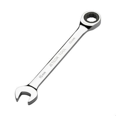 Clé Mixte À Cliquet - Jetech - 15mm - Acier Cr-V - Finition Chrome Poli - 12 Points