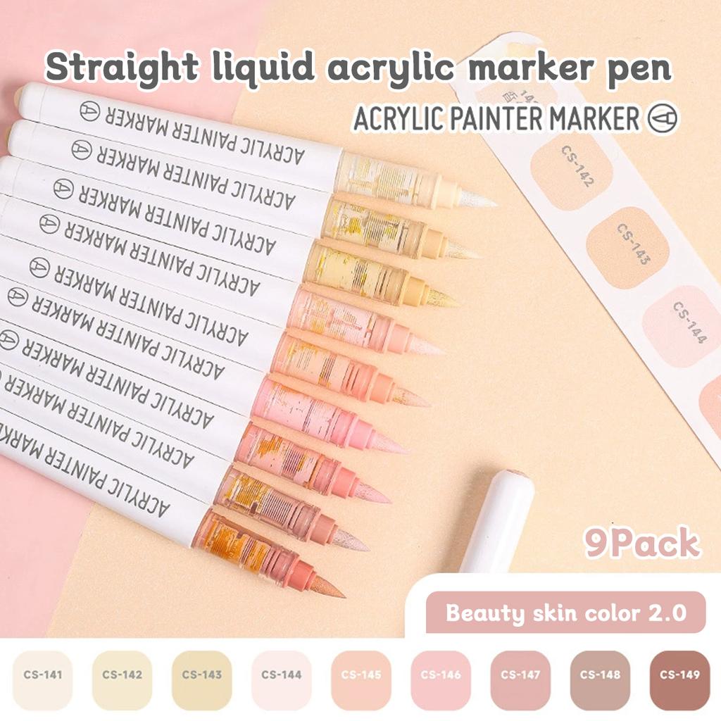 9pcs/box Acrylic Soft-head Marker Pen Art Painting Can Stack Colors Watercolor Pen Set School Student Stationery Supplies