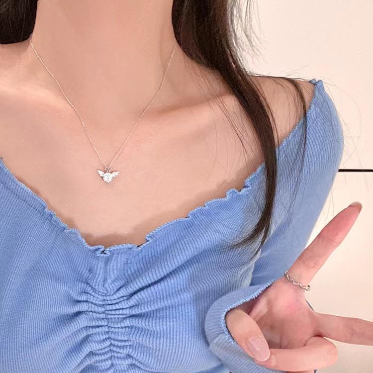 iF ME Simples anjo coroa pingente colar cristal asa prata corrente gargantilha para acessórios de jóias femininas