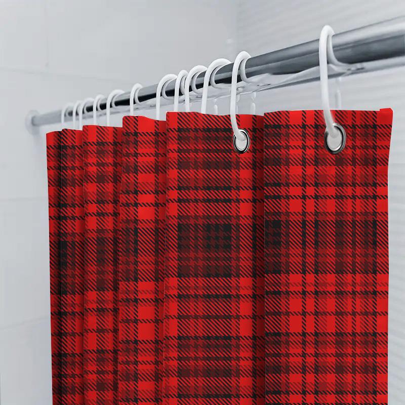 Red Plaid Shower Curtain Fabric Home Decor Bathroom Rug Waterproof Printing Bath Curtains For Kids' Room Red Black 60X72 Inches
