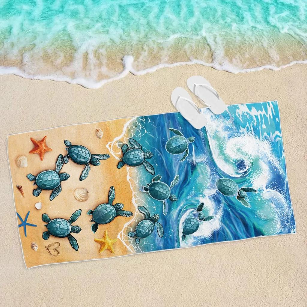 Dolphin Print Microfiber Beach Towel, Soft Absorbent Pool Towel, Sand-proof Swimming Towel, Beach Essentials, Travel Supplies