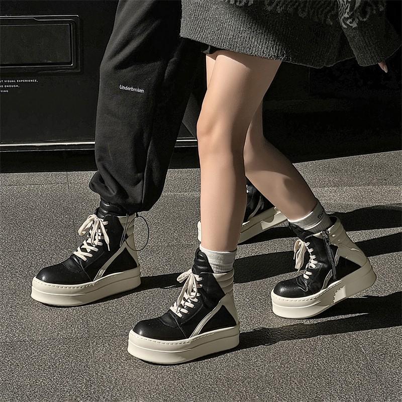 Scarpe alte testa grande suola spessa triangolo rovesciato americano rialzo di nicchia brand trendy uomo cerniera high street scarpe muffin stivali Martin scarpe da skate