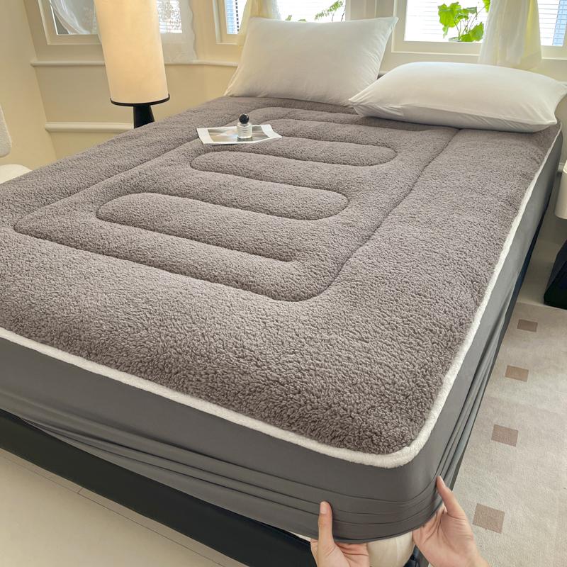 

Thickened Imitation Lambswool Winter Fitted Sheet Solid Color Warm Plush Bed Sheets Queen Size Single Double Mattress Protector 0.9x2.0m кофейный