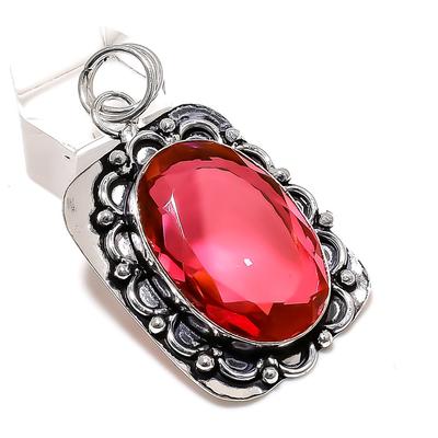 Natural Pink Rubillite Gemstone 925 Sterling Silver Gift Pendant 2.17" d3B09
