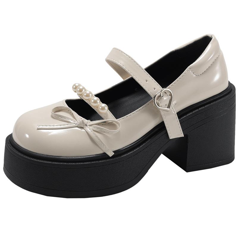 Retro schwarzer britischer Stil dicker Absatz Plateau jk kleine Lederschuhe Damen 2025 neu Sommer Rock Mary Jane Einzelschuhe