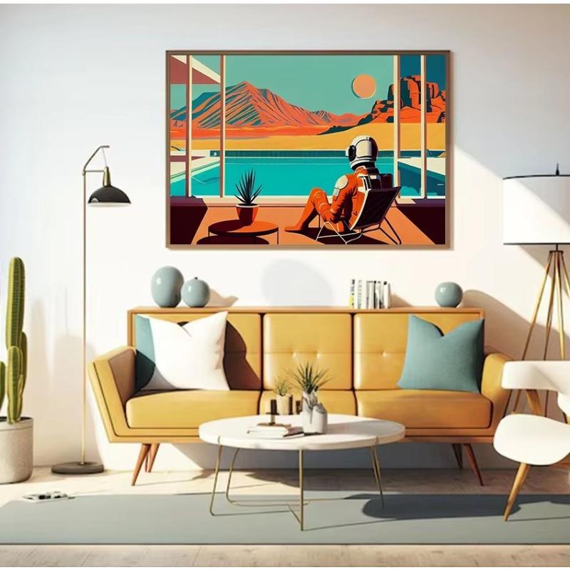 Mid-Century Retro Space S Pool Scene Astronauts Relaxing On Mars Poster Canvas Painting Wall Art Pictures Home Room Decor
