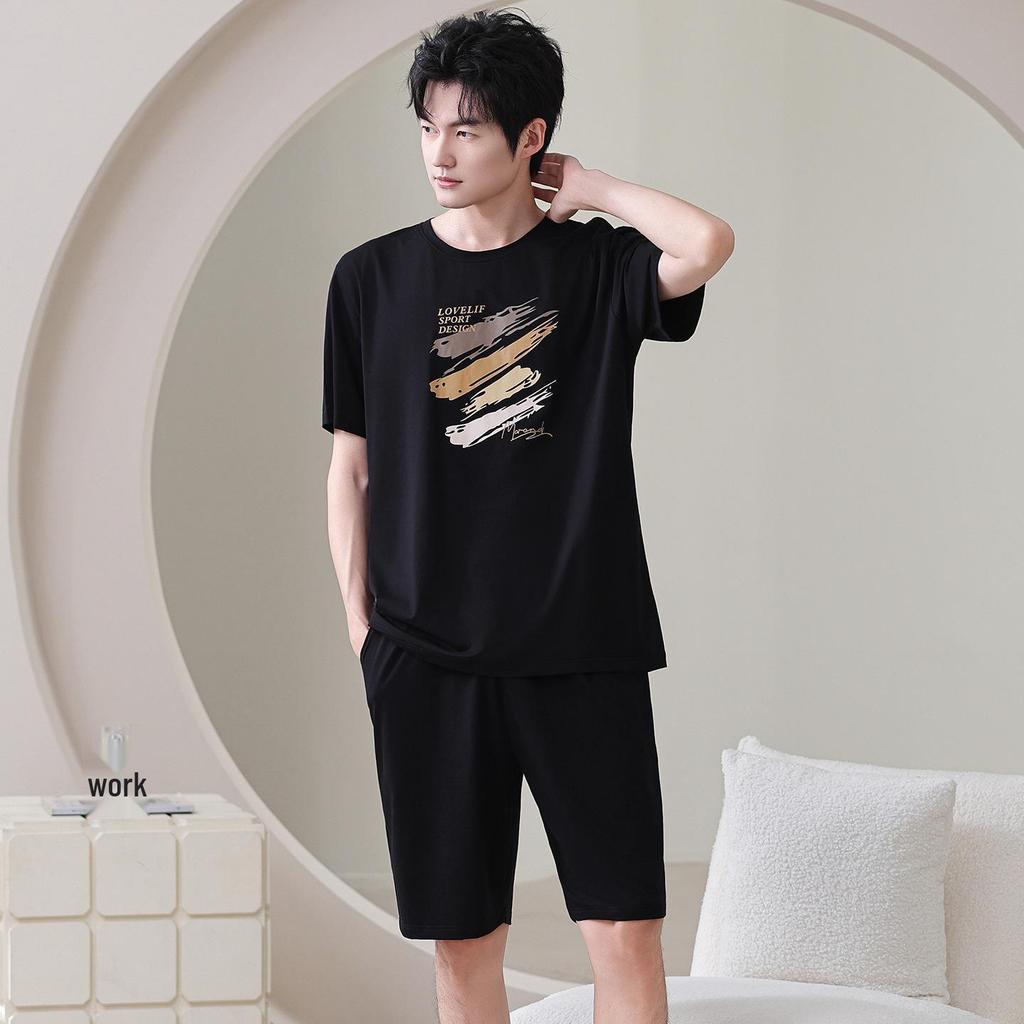 Men's Plus Size Cotton Summer Pajama Set - Thin Short-Sleeved Top & Shorts, Round Neck, Casual & Comfortable for Indoor/Outdoor Wear