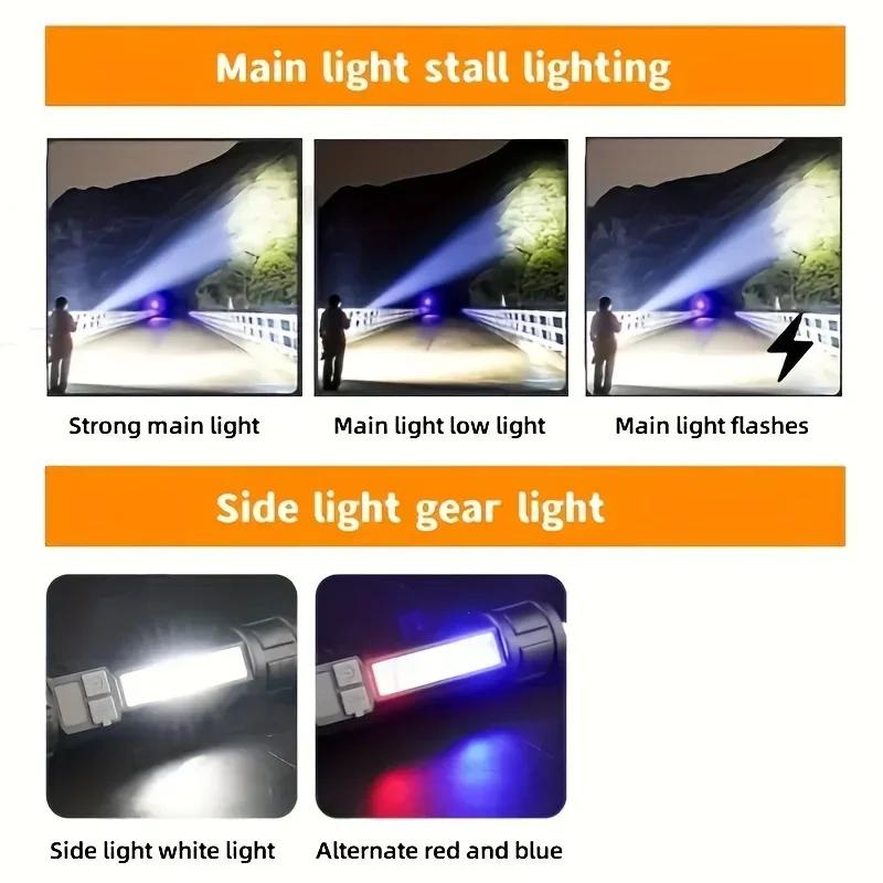 Portable Rechargeable High Power LED Flashlights With Display Screen Zoom Tactical Torch Lamp with Emergency Side Lights Lantern