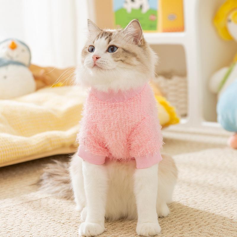 Pet Kitten Clothes Autumn Warm Fleece Anti-hair Silver Gradient Puppet Cat Kitten Blue Cat Dog Clothing