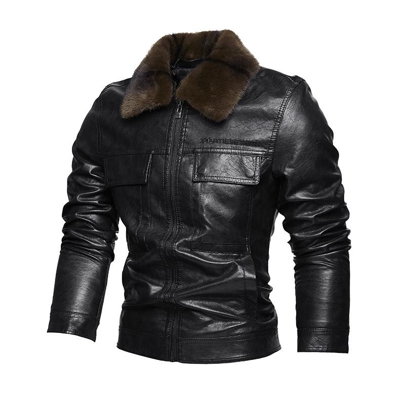 

Мужская теплая винтажная куртка из искусственной кожи, ветрозащитная куртка-бомбер для мотоциклистов, приталенная зимняя куртка с подкладкой из искусственного меха, байкерская верхняя одежда, куртки для мужчин 3XL чёрный