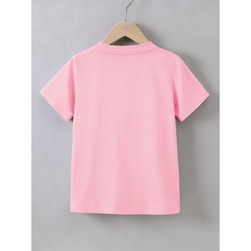 Girls Q-Style Flower Heart Print Crewneck Short Sleeve Tee, Sweet Ins Casual Basic Top