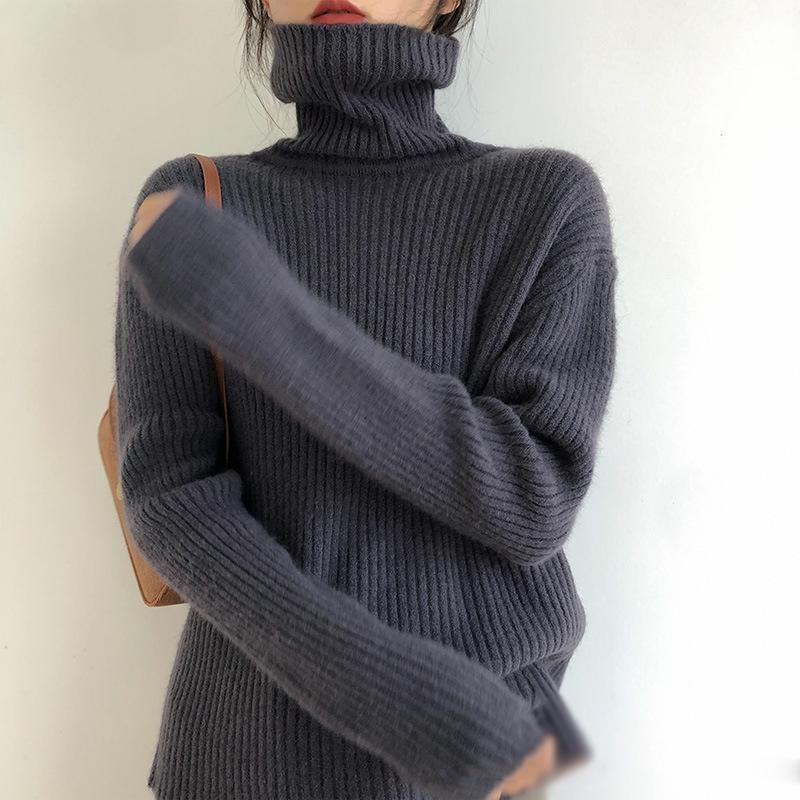 Hirsionsan Pulover cu mânecă lungă, simplu, tricotat, pentru femei, toamnă, elegantă, la modă, pulover de bază, pentru femei, ocazional, cu gât roscat, pulover moi, solid