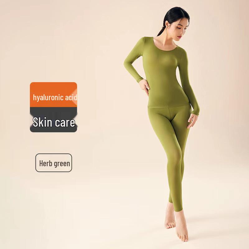 Hyaluronic Acid Seamless Women's Base Layer Set - Skin-Enhancing, High-Elasticity Warm Autumn Top & Trousers