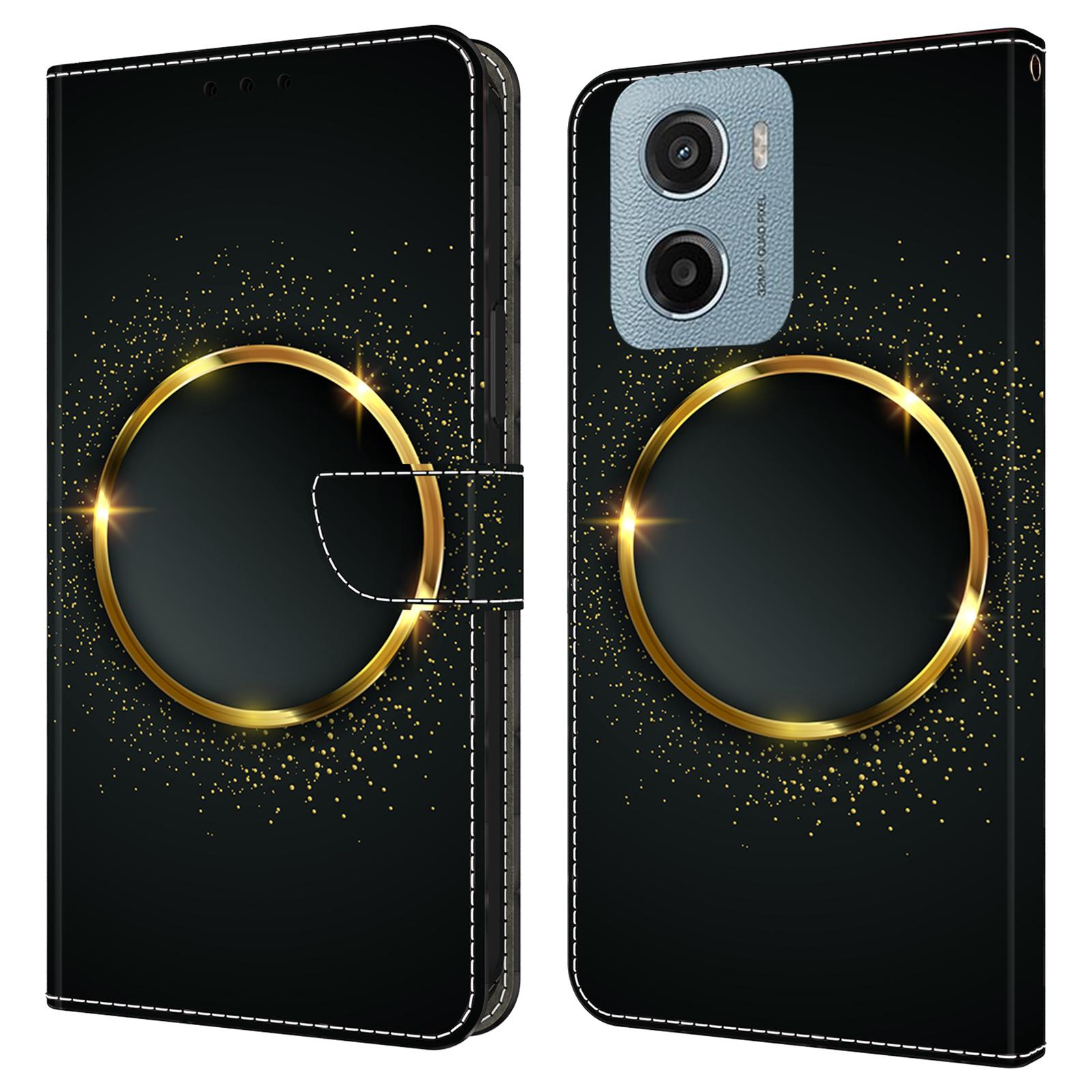 

For Motorola Moto E15 4G Case PU Leather Wallet Phone Cover with Stand Gold Ring