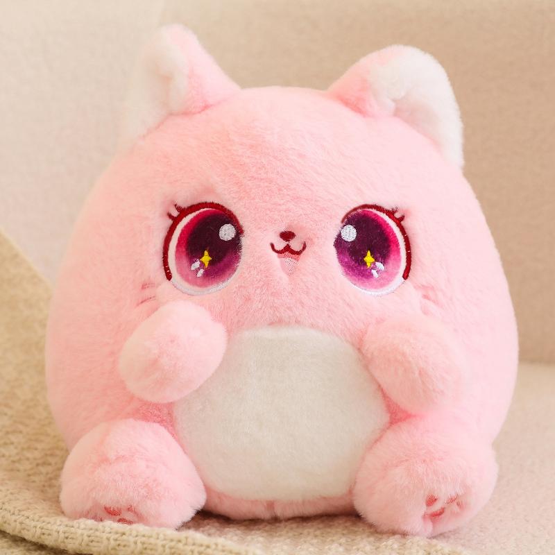 Sitzende dicke Katze Plüsch Spielzeug Cartoon Tier Plushie Peluche blau rosa grün weiß lila große Augen Kawaii Kätzchen Geschenk
