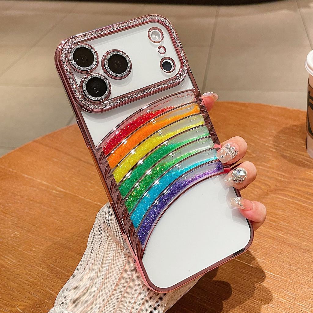 For IPhone 17 Promax Phone Case Electroplated with Rhinestones for Apple 16 Sparkling Powder Luxury 15 Rainbow Flowing Sand Case