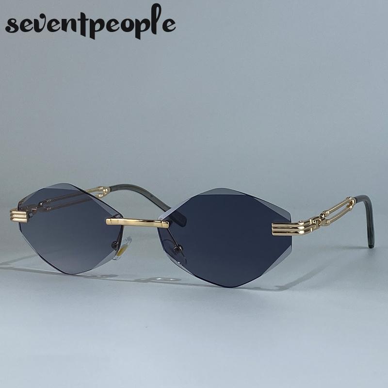Classic Rimless Hexagon Sunglasses Women  Luxury Brand Vintage Steampunk Metal Outdoor Sun Glasses For Ladies Polygon Shades