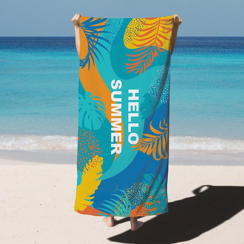 Hello Summer Tropical Palm Leaf Print Beach Towel Lightweight Microfiber Absorbent Outdoor Towel