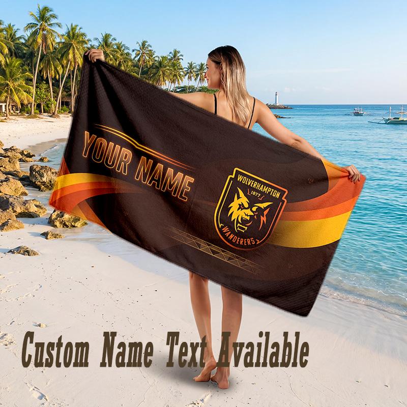 Wolverhampton Wanderers Football Design Beach Towel Custom Text Large Towel for Beach Vacation