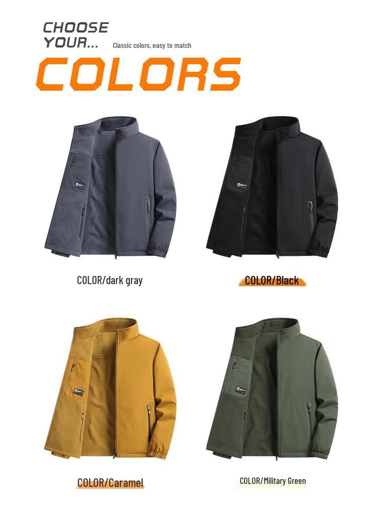 Reversible Plus Velvet Fleece Jacket: Business Casual Stand Collar for Autumn/Winter, Ideal for Middle-Aged Men.
