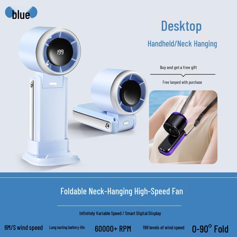 2025 Three-in-One Turbo High-Speed Folding Handheld Mini Fan with USB Charging and Digital Display - Free Shipping
