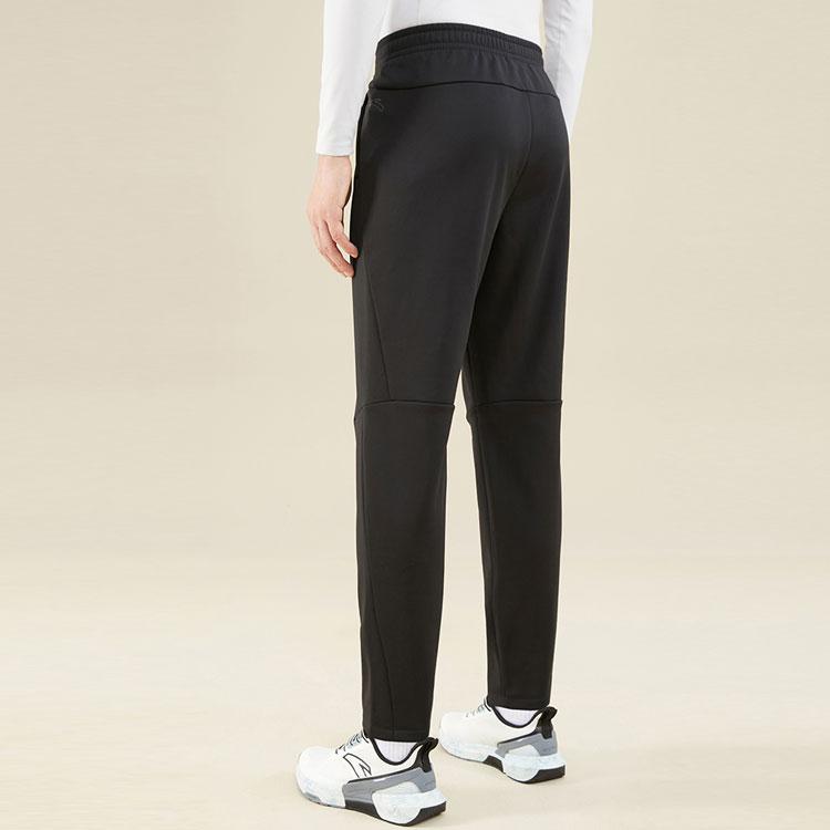 Anta Running Series Solid Color Mid Waist Straight Leg Fleece Casual Pants Men Bottoms Black 952345301-2