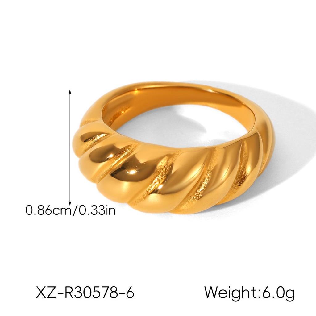 Anillo Europeo y Americano de Lujo Trenzado de Acero Inoxidable Roscado, Titanio Chapado en Oro de 18K, Joyería de Moda de Alta Gama para Mujer