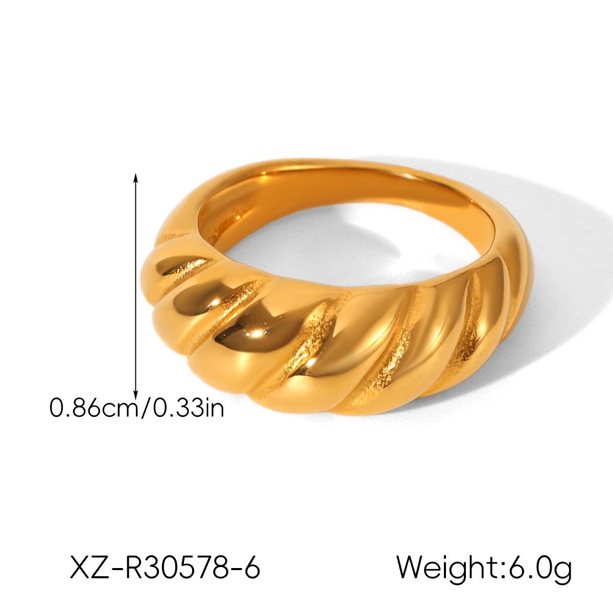 

European & American Luxury Twisted Stainless Steel Threaded Ring, 18K Gold-Plated Titanium, Women s High-End Fashion Jewelry