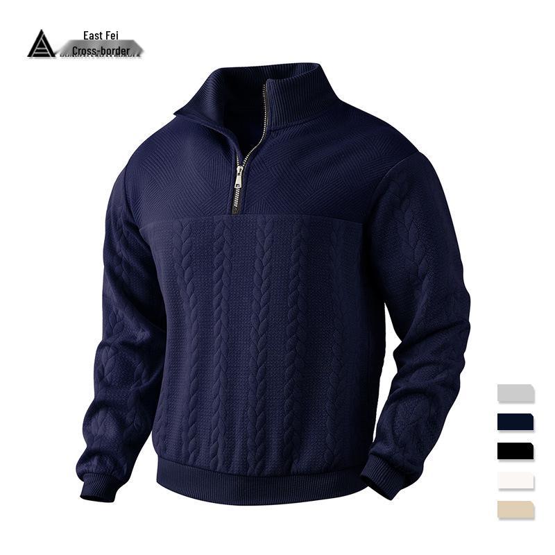 American Retro Stand-Up Collar Patchwork Knit Pullover Sweatshirt