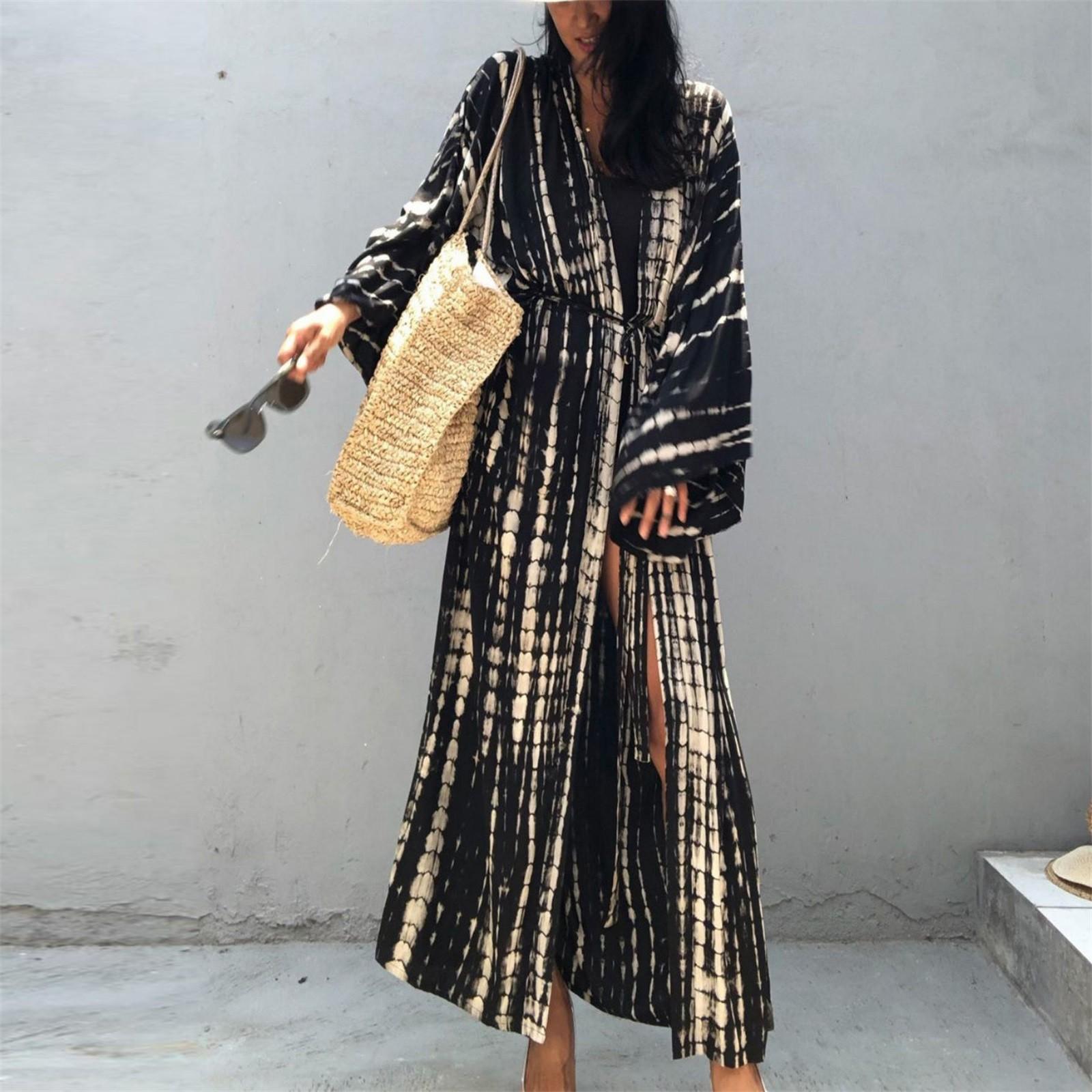 

Женский свободный пляжный халат, рубашка для отдыха от солнца, прикрытие One Size чёрный