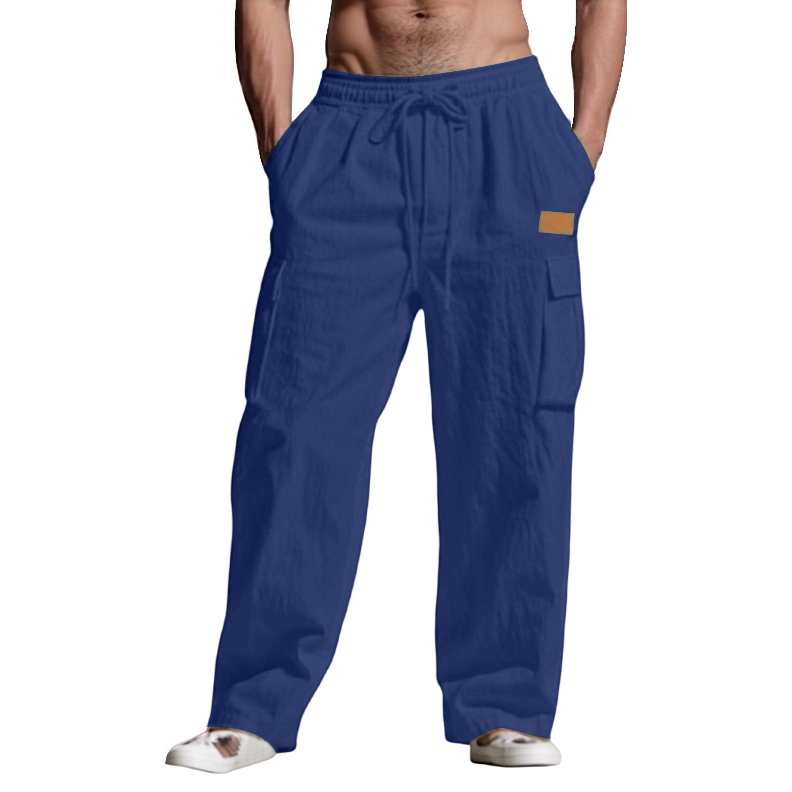 

Мужские брюки, пляжные брюки, однотонные, удобные, дышащие, повседневные, для отдыха XXXL тёмно-синий