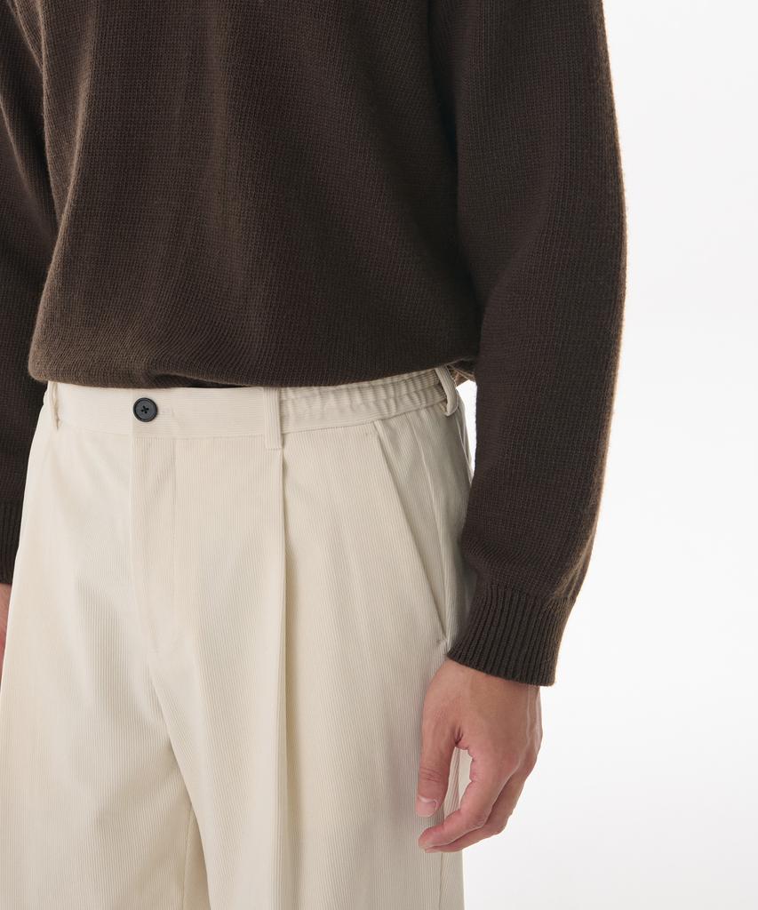 MUSINSA STANDARD 14W Corduroy One-Pleat Wide Elastic Pants [Cream]