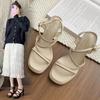 Sandals Sexy Espadrilles Platform Buckle Strap 2024 Women's Square Toe Ladies Shoes Summer High Heels Suit Female Beige Lacquere