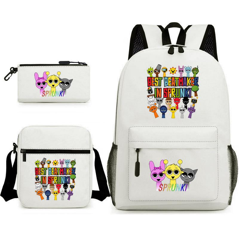 New Rhythm Box Student School Bag Three-piece Set, Casual Backpack Crossbody Bag Pencil Bag