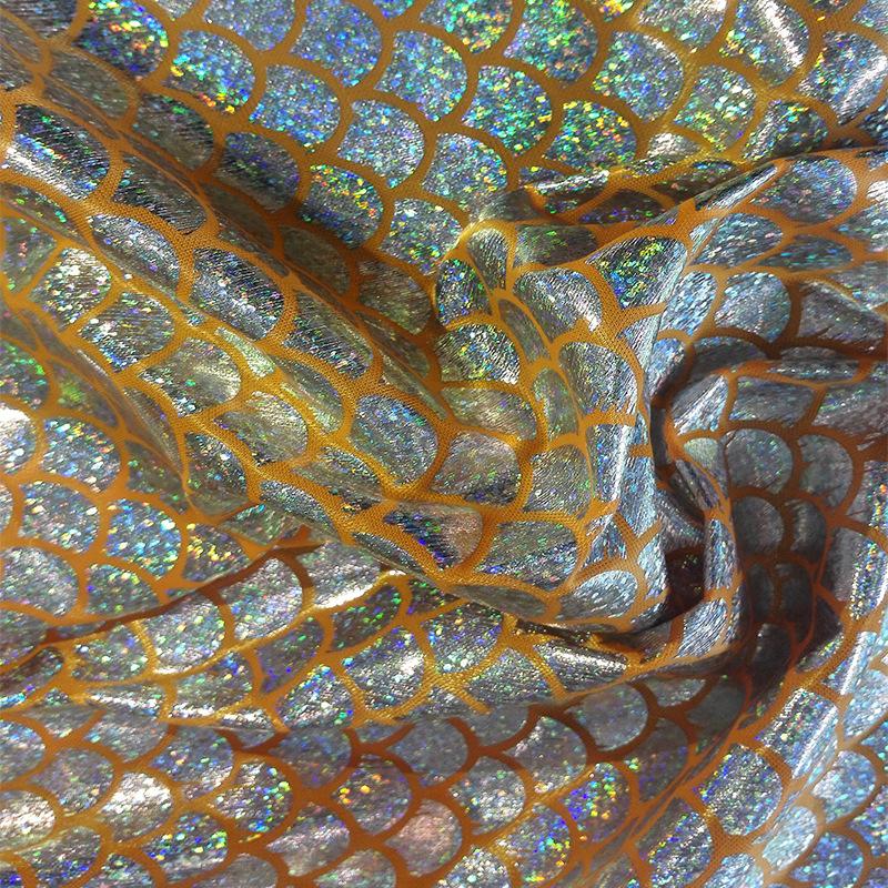 Colorful Laser Fish Scale Pattern Fabric Mermaid Gold Embossing for DIY Toy Decor Stage Performance Costume Fabric