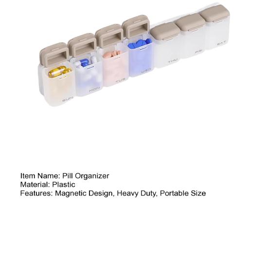 Yousheng Magnetic Weekly Pill Organizer Portable Travel Pill Case Once Daily Medication Dispenser Container Capsule Pill Management Storage Box