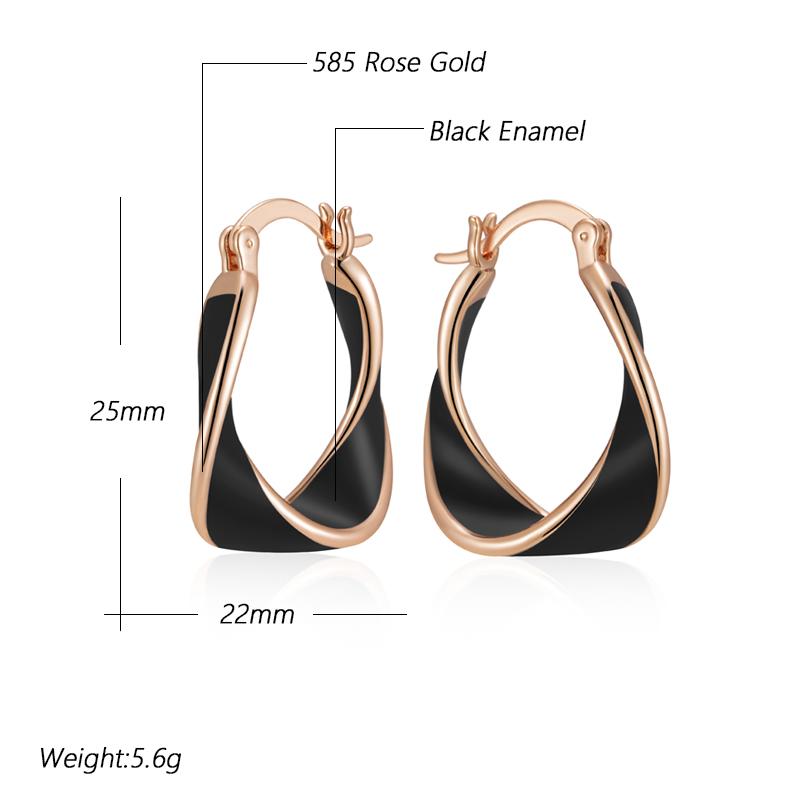 Kinel Fashion Black Enamel Hoop Earrings For Women 585 Rose Gold Girl Party Accessories Wedding Eardrop Jewelry