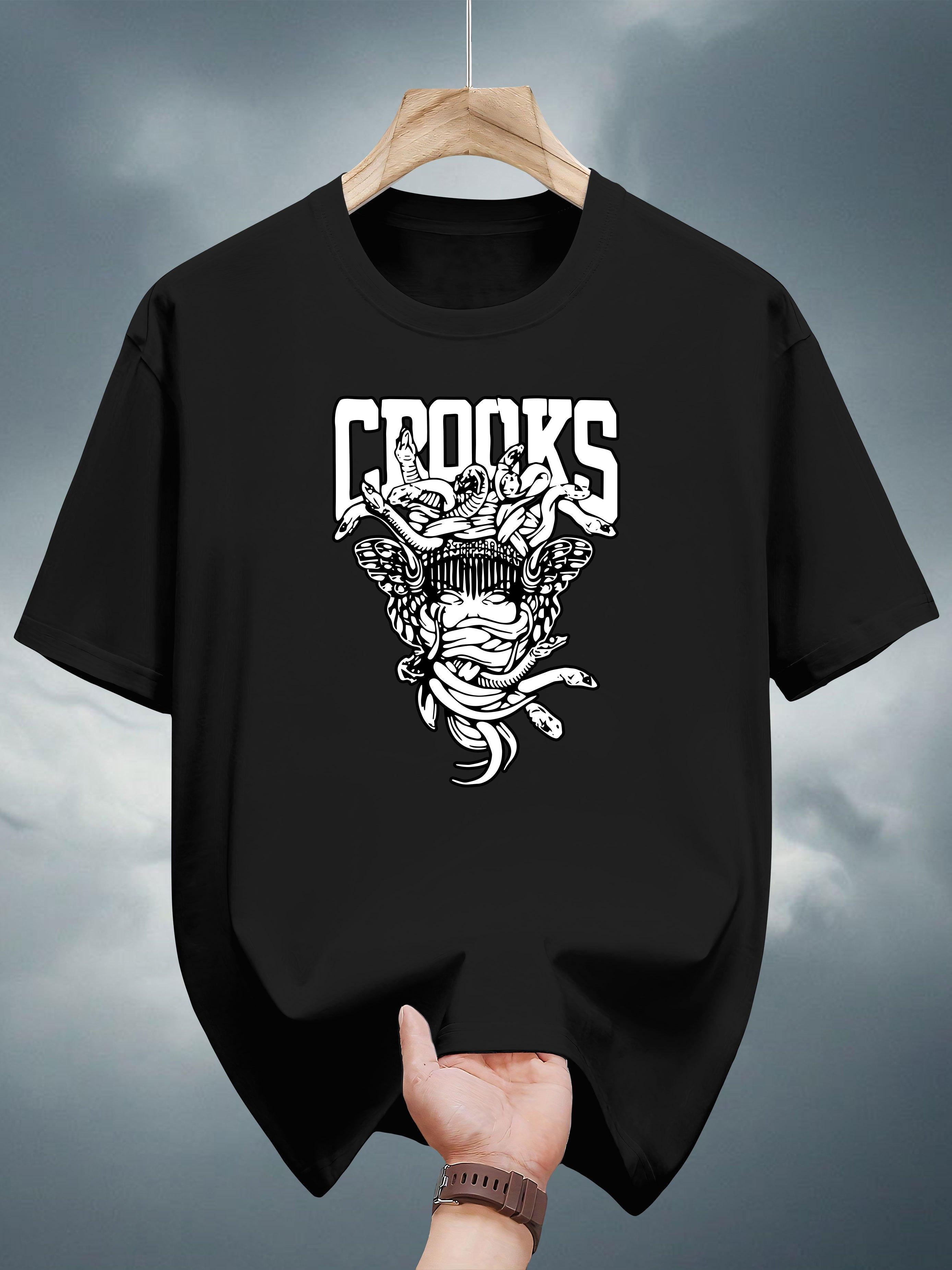 Graphic Print Short Sleeve T-shirt - Black with White ROOKS & Snake Design XXXXL
