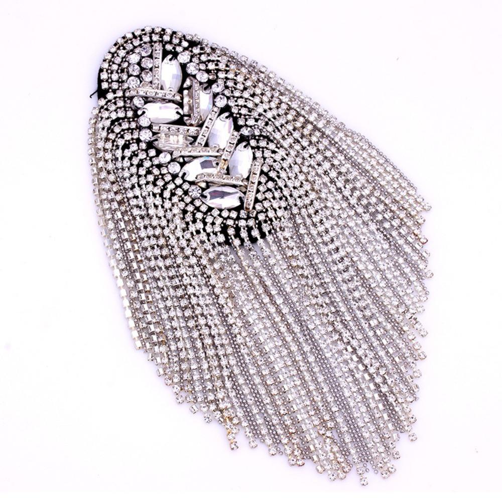Rhinestone Shoulder Tassel Epaulet Long Chain Brooch New Shoulder Epaulettes  Clothing Accessories