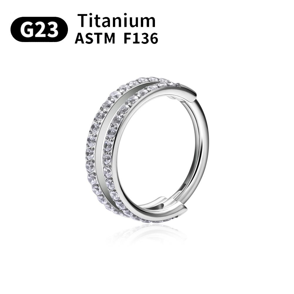 ASTM F136 G23 Titanium Piercing Nose Ring Clicker Hoop Ring for Cartilage Helix hoop earrings Zircon Nose Labret Ear Ring Body 1.2X8mm