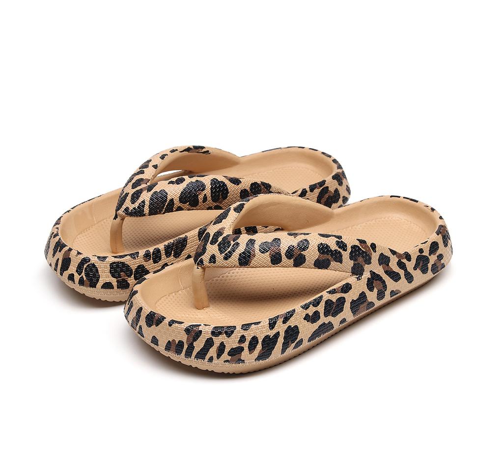 2025 Neue Zehensandalen mit Leopardenmuster Lässige Plateau-Damen-Zehensteg-Flachpantoletten Rutschfeste Badslipper Outdoor-Strandschuh