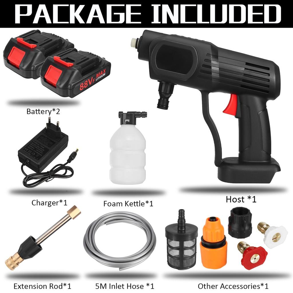 60Bar 1500W Electric Water Gun Foam Machine for 18V Battery Cordless High Pressure Car Washer Rechargeable Car Wash Gun