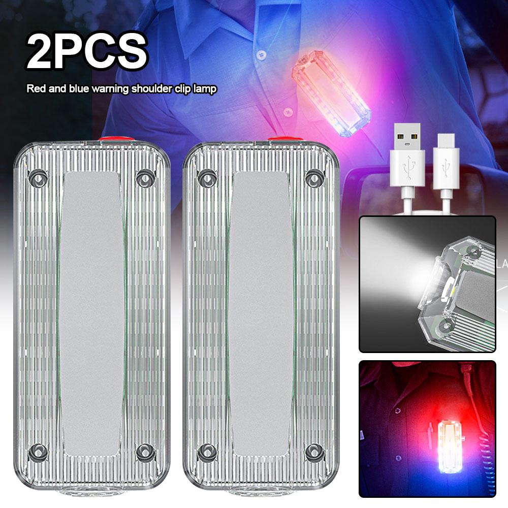 Czerwono-niebieska lampka ostrzegawcza stroboskopowa LED Policyjna latarka na ramię z klipsem. Światło do biegania na świeżym powietrzu. Kask ochronny z portem USB. Lampa robocza
