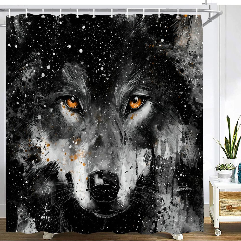 Black and white lion, wolf Pattern Shower Curtain Bath Curtain Animal Printed Bathroom Curtains for Home Decoration Curtain
