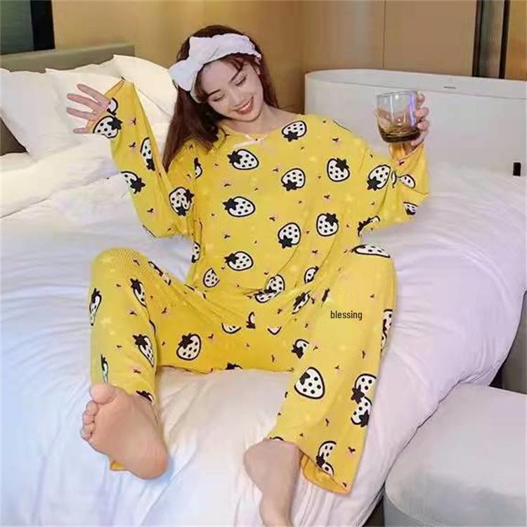 Korean Style Plaid Silk Pajama Set for Women - Long-Sleeved Spring & Autumn Homewear