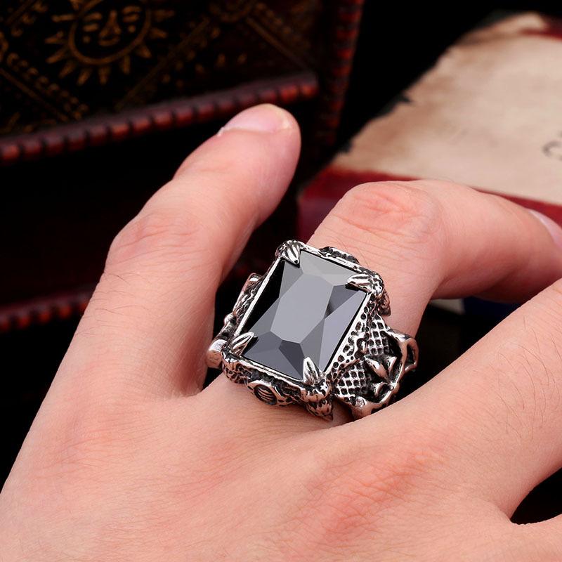 Classic Dragon Claw Blue/Black/Green/Red Zircon Stone Ring Men Stainless Steel Nordic Axe Viking Rings Punk Jewelry Dropshipping