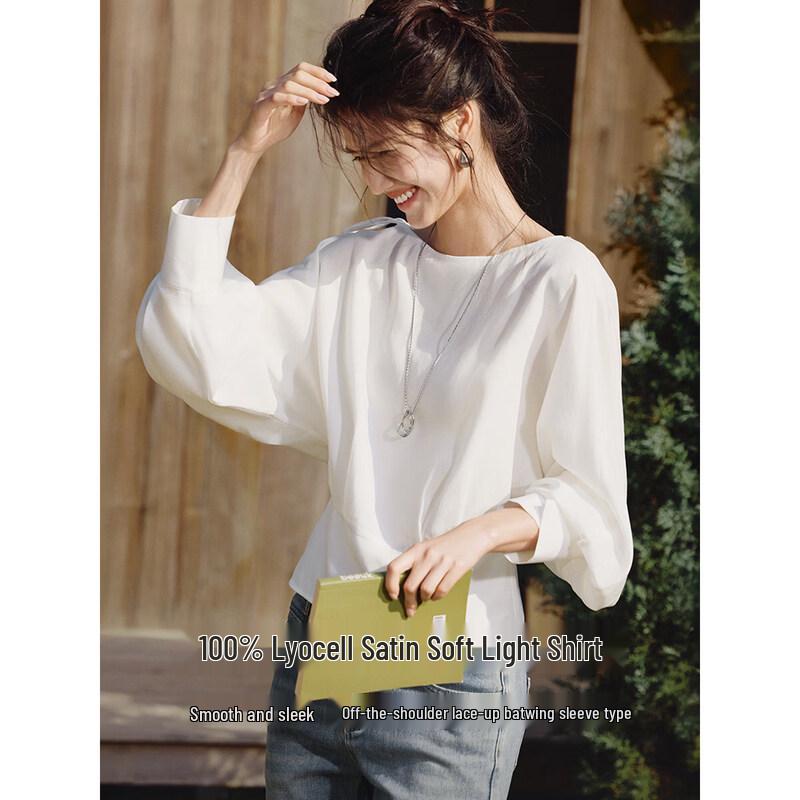 XWI Women s Lyocell Satin Off-Shoulder Tie Blouse M