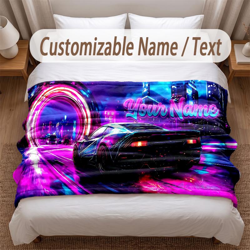 Tema Corse Automobilistiche Coperta Morbida Personalizzata Nome Personalizzato Stampa Testo Coperta Calda Decorazione Divano Casa Camera da Letto